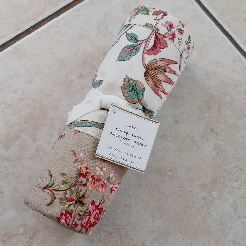Pottery Barn Vintage Floral Patchwork Table Runner 18